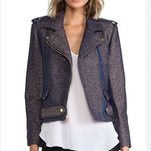 Alice + Olivia Kellen Cropped Jacket in Blue and Gold